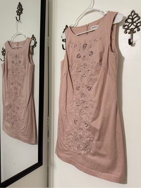 Calvin Klein Dusty Rose Sleeveless Embroidered Midi Dress